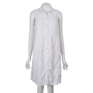J. Jill Shirt Dress M White Linen Embroidered Pintuck Pleat Sleeveless Button Up